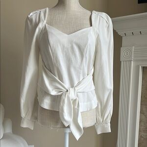 & Other Stories White Puff Sleeve Blouse with Faux Tie Front